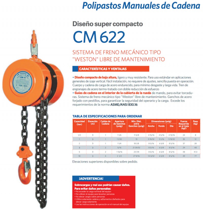 CM622A POLIPASTO MANUAL CON CADENA 500KG ELEVACION DE 3MT  G00503ME(G00503AP) G00503ME, POLIPASTOS